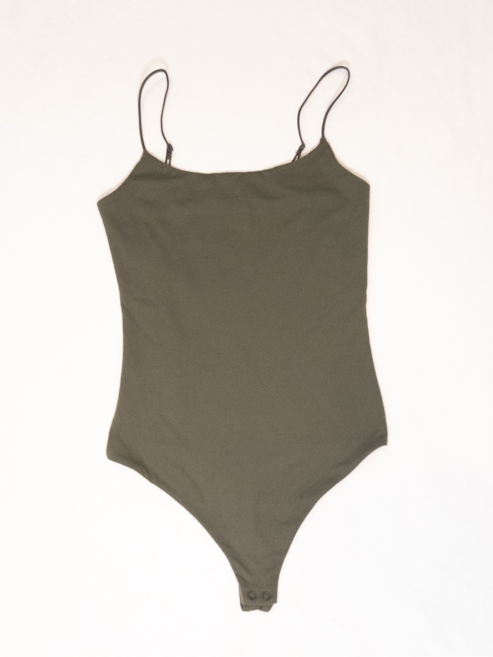 Nuuds Olive Green Smoothing Cami Bodysuit Spaghetti Strap Layering Top